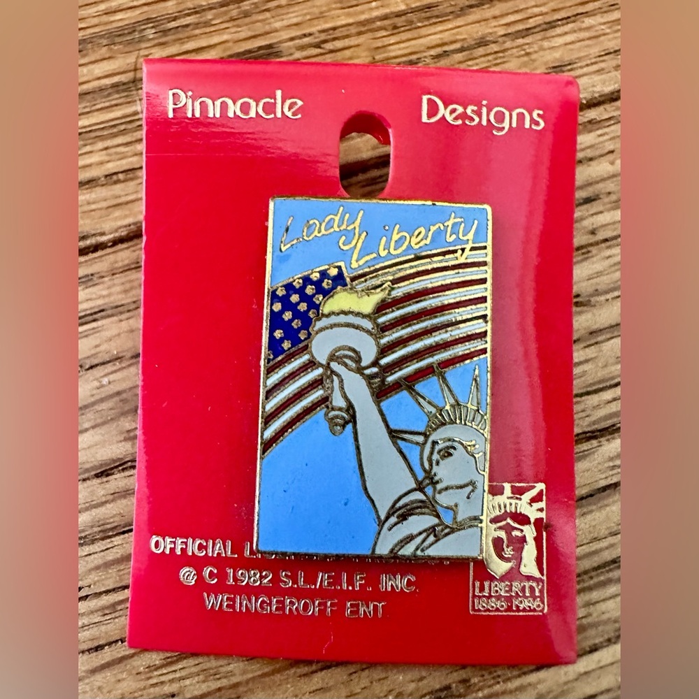 Vintage 1982 liberty Blue and Gold Lady Liberty Brooch